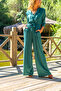 Women's Green Self-Belt Elastic Waist Half Patch Pocket Jumpsuit Bst3297