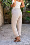 Women's Beige Double Leg Striped Textured Trousers Bst3277 - 2