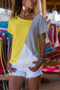 Women's Yellow Color Block Casual T-Shirt GK-JR402
