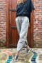 Women's Gray Elastic Waist Linen Look Washed Pocket Loose Baggy Trousers RSD1230 - 2