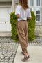 Women's Bronze Washed Linen Baggy Trousers with Pockets and Elastic Waist Rsd58048 - 3