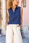 Women's Navy Blue Linen Half Placket Sleeveless Shirt Bst7158 - 2