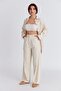 Women's Raw Linen Elastic Waist Palazzo Trousers - 4