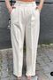 Women's Raw Linen Elastic Waist Palazzo Trousers - 7