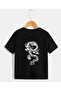 Children's Unisex Oversize Black Dragon Front-back Printed T-shirt