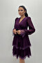 Siphon fabric crossover neck mini dress - eggplant purple - 4