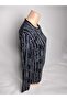 Women's Navy Blue Patterned Crew Neck Long Sleeve Side Slit Summer Viscose Mom T-Shirt/Blouse - 2
