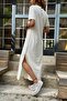 Women's White Shoulder Buttoned Slit Long Dress Bst700-3618 - 5