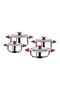 Yummy - 1036 - 8 Piece, Induction Compatible, Stainless Steel, Cookware Set - Silver Body, Red Detail