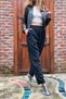Women's Black Elastic Waist Washed Linen Look Filthy Stitching Detailed Loose Baggy Trousers RSD1196 - 2