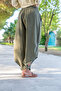 Women's Khaki Waist Elastic Waist Buttoned Mesh Linen Shalwar Trousers Rsd3038 - 3