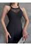 Women's Halter Neck Tulle Detailed Slim Fit Jumpsuit Black - 8