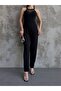 Women's Halter Neck Tulle Detailed Slim Fit Jumpsuit Black