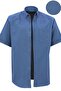 Men's Indigo Short Sleeve Classic Cut Collar Buttoned Cotton Satin Shirt