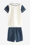 Cotton Navy Blue and White Short Sleeve Top and Shorts Set - 6