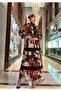 Women's Black Imported Chiffon Fabric Dress with Floral Lace Pattern and Ribbon Detail. - 2