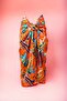Orange Geometric Patterned Long Pareo Satin Women's Beach Dress New Season
