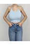 Women's Blue Ribbed Crop T-Shirt