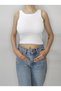 Women's White Ribbed Halter Neck Sleeveless Crop T-Shirt - 2