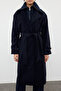 Navy Blue Oversize Knitwear Wool Coat - Detachable Inside, TWOAW25KB00021 - 4