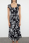 White Floral Print Square Neck A-Line Viscose Midi Woven Dress Twoss20El3331 - 3