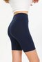 Navy Blue Ribbed Striped Short Shorts Half Leggings High Waist Knitted Biker Sports Leggings
