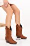 Tan Short Leather Embroidered Western Women's Cowboy Boots - 3