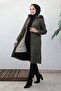 Khaki Hijab Coat 347 - Beige, Star Detail and Drawstring, Fur Inside - 3