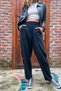Women's Black Elastic Waist Washed Linen Look Filthy Stitching Detailed Loose Baggy Trousers RSD1196