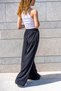 Women's Black Elastic Waist Pocket Wide Leg Soft Textured Loose Trousers Bst3391 - 2