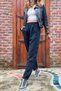Women's Black Elastic Waist Washed Linen Look Filthy Stitching Detailed Loose Baggy Trousers RSD1196 - 3
