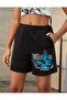 Girls' Black Oversized Shorts with Blue Butterfly Printed - 2