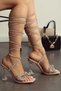 Women's Nude Patent Leather Transparent 8 cm Transparent Heeled Ankle Strap Evening Dress Sandals Shoes Slippers - 2