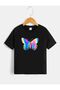 Children's Unisex Oversize Black Hologram Butterfly Printed T-Shirt