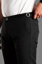 Men's Black Waistband Buckle Linen Trousers - 2