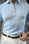 Men's Striped Embossed Polo Collar Zippered Knitwear T-Shirt - 3