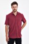 Men's Polo Neck Short Sleeve Button Loose Burgundy Shirt - 4