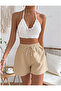 Beige Waisted Shorts - 3