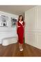 Women's Red Shirt Collar Lined Special Brooch and Button Detailed Lined Design Dress - 3