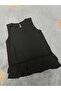 Girl's Casual Cotton Black Ruffle Backless Button Closure Zero Sleeve Dress