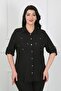 Women's Black Jewelled Soft Linen Large Size Shirt