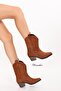 Tan Short Leather Embroidered Western Women's Cowboy Boots - 2