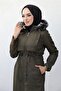 Khaki Hijab Coat 347 - Beige, Star Detail and Drawstring, Fur Inside - 2