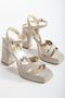 Women's Glittery Material Heeled Sandals - 2
