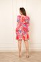 Women's Slim Fit Double Breasted Collar Buttoned Front Long Sleeve Floral Mini Flared Dress - 4