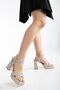 Women's Glittery Material Heeled Sandals - 4
