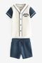 Cotton Navy Blue and White Short Sleeve Top and Shorts Set - 5