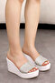 JVL 111 Model Stone Detailed Wedge Heel Slippers - 2