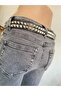 Faux Leather 3.cm Silver Color Double Row Full Pyramid Metalworker Belt Black - 4