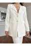 Women's White Atlas Fabric Pearl Embroidery Necklace Included Jacket-Pants Bottom-Top Set - 4